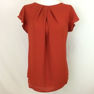 Monteau Orange Pleated Open Tie Back Blouse NWT L